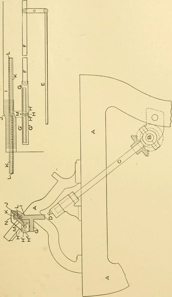 An illustration from Cyclopedia of textile work : a general reference library on cotton, woollen and worsted yarn manufacture, weaving, designing, chemistry and dyeing, finishing, knitting, and allied subjects, 1907, leaf 154