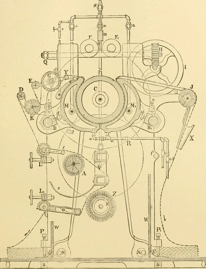 An illustration from Cyclopedia of textile work : a general reference library on cotton, woollen and worsted yarn manufacture, weaving, designing, chemistry and dyeing, finishing, knitting, and allied subjects, 1907, leaf 186