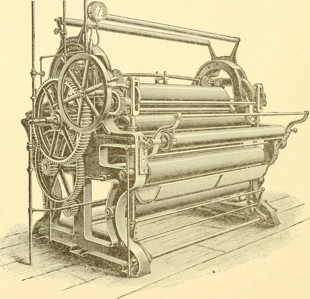An illustration from Cyclopedia of textile work : a general reference library on cotton, woollen and worsted yarn manufacture, weaving, designing, chemistry and dyeing, finishing, knitting, and allied subjects, 1907, leaf 187