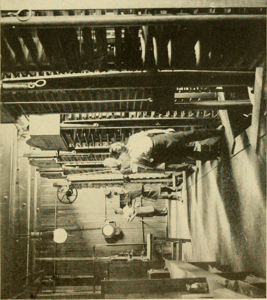 An illustration from Cyclopedia of textile work : a general reference library on cotton, woollen and worsted yarn manufacture, weaving, designing, chemistry and dyeing, finishing, knitting, and allied subjects, 1907, leaf 198
