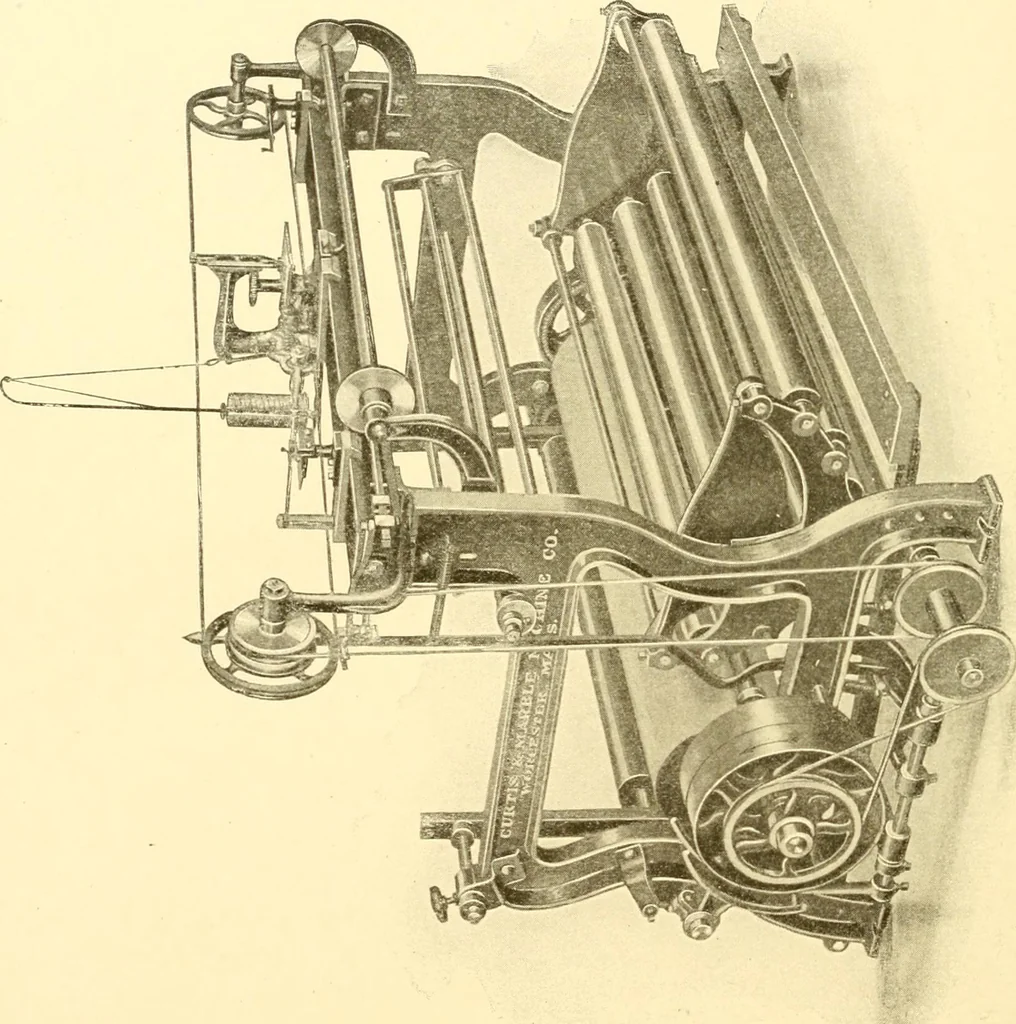 An illustration from Cyclopedia of textile work : a general reference library on cotton, woollen and worsted yarn manufacture, weaving, designing, chemistry and dyeing, finishing, knitting, and allied subjects, 1907, leaf 213