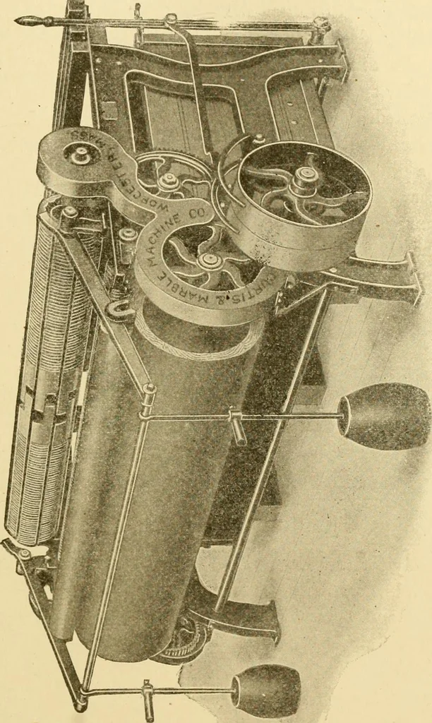 An illustration from Cyclopedia of textile work : a general reference library on cotton, woollen and worsted yarn manufacture, weaving, designing, chemistry and dyeing, finishing, knitting, and allied subjects, 1907, leaf 218
