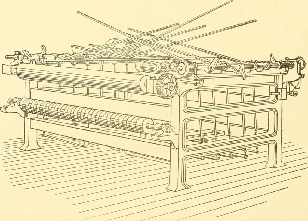 An illustration from Cyclopedia of textile work : a general reference library on cotton, woollen and worsted yarn manufacture, weaving, designing, chemistry and dyeing, finishing, knitting, and allied subjects, 1907, leaf 233