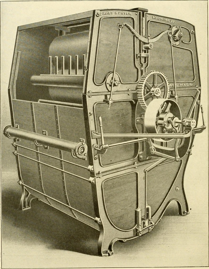 An illustration from Cyclopedia of textile work : a general reference library on cotton, woollen and worsted yarn manufacture, weaving, designing, chemistry and dyeing, finishing, knitting, and allied subjects, 1907, leaf 55
