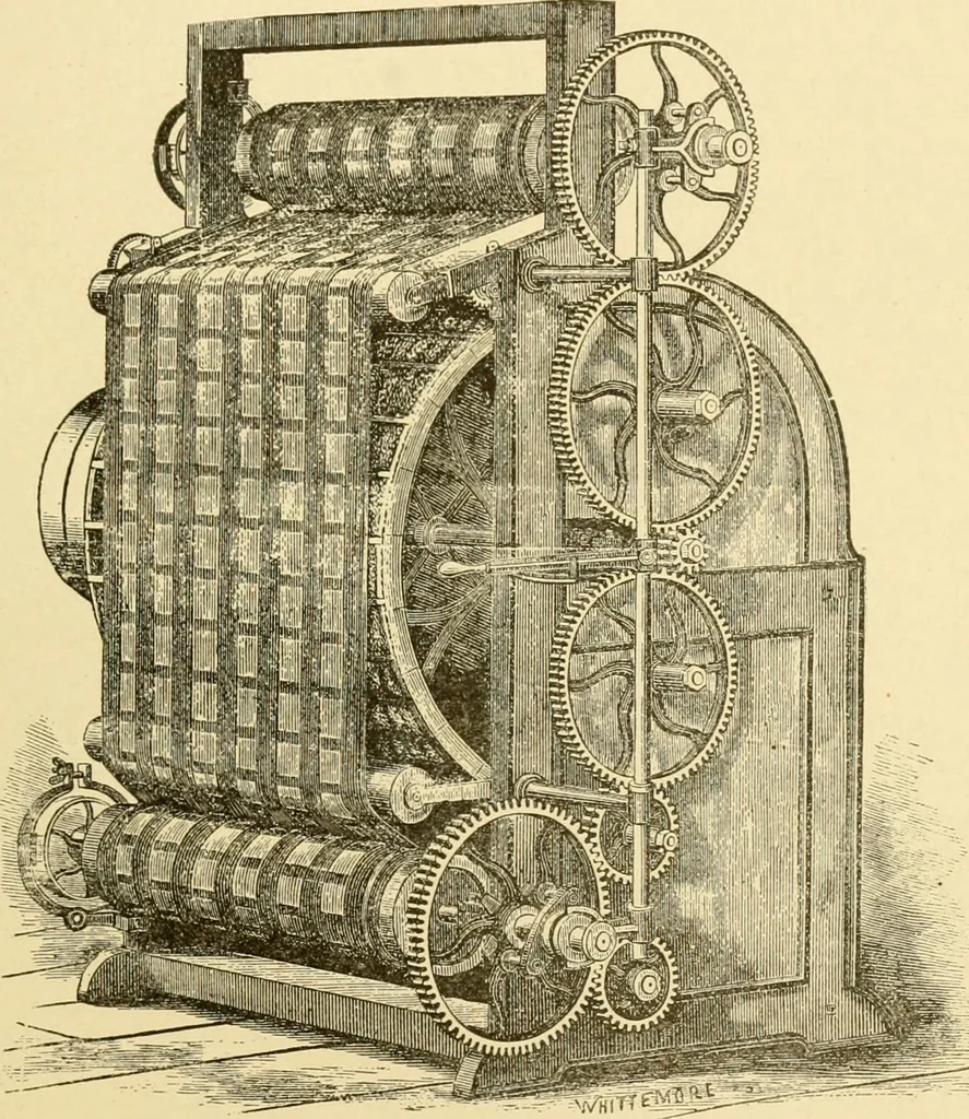 An illustration from Cyclopedia of textile work : a general reference library on cotton, woollen and worsted yarn manufacture, weaving, designing, chemistry and dyeing, finishing, knitting, and allied subjects, 1907, leaf 88