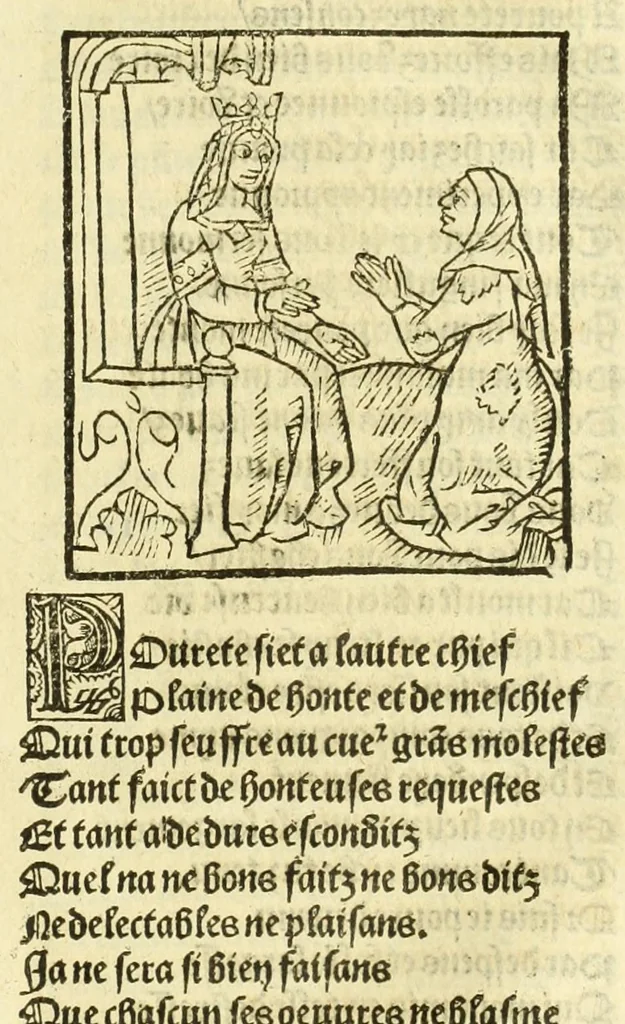 An illustration from Cy est le Romat de la roze, ou, Tout lart Damour est enclose : histoires et auctoritez et maintz beaulx propos vsitez qui a este nouuellement Corrige suffisantement et cotte bien a lauantaige com on voit en chascune page, 1526, leaf 121