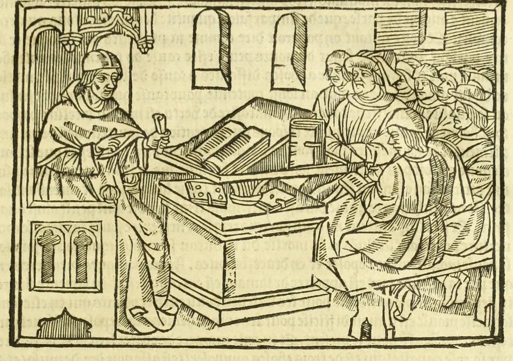 An illustration from Cy est le Romat de la roze, ou, Tout lart Damour est enclose : histoires et auctoritez et maintz beaulx propos vsitez qui a este nouuellement Corrige suffisantement et cotte bien a lauantaige com on voit en chascune page, 1526, leaf 13