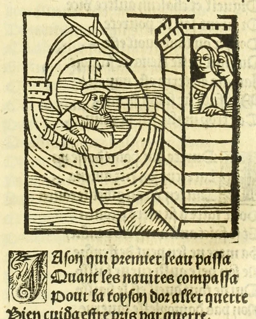 An illustration from Cy est le Romat de la roze, ou, Tout lart Damour est enclose : histoires et auctoritez et maintz beaulx propos vsitez qui a este nouuellement Corrige suffisantement et cotte bien a lauantaige com on voit en chascune page, 1526, leaf 141