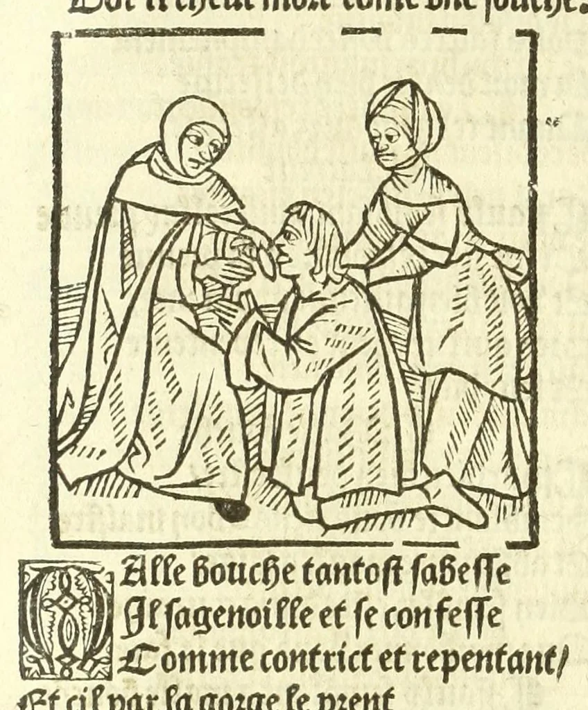 An illustration from Cy est le Romat de la roze, ou, Tout lart Damour est enclose : histoires et auctoritez et maintz beaulx propos vsitez qui a este nouuellement Corrige suffisantement et cotte bien a lauantaige com on voit en chascune page, 1526, leaf 180