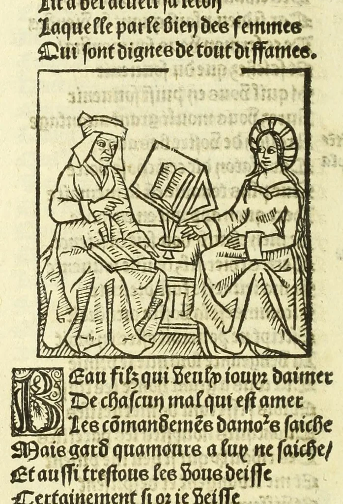 An illustration from Cy est le Romat de la roze, ou, Tout lart Damour est enclose : histoires et auctoritez et maintz beaulx propos vsitez qui a este nouuellement Corrige suffisantement et cotte bien a lauantaige com on voit en chascune page, 1526, leaf 188