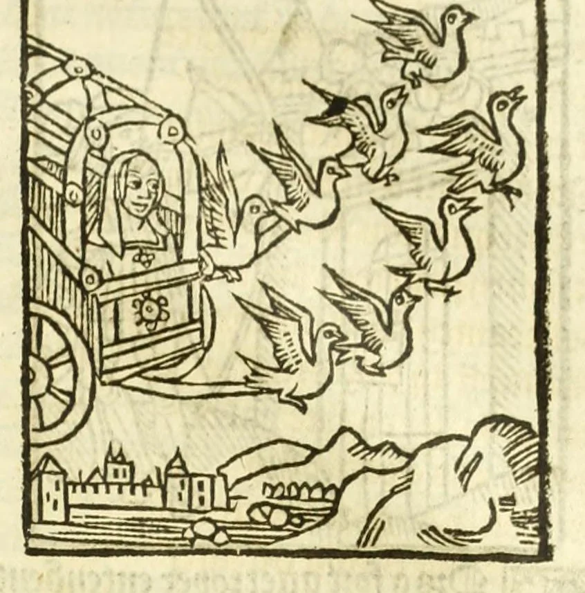 An illustration from Cy est le Romat de la roze, ou, Tout lart Damour est enclose : histoires et auctoritez et maintz beaulx propos vsitez qui a este nouuellement Corrige suffisantement et cotte bien a lauantaige com on voit en chascune page, 1526, leaf 223