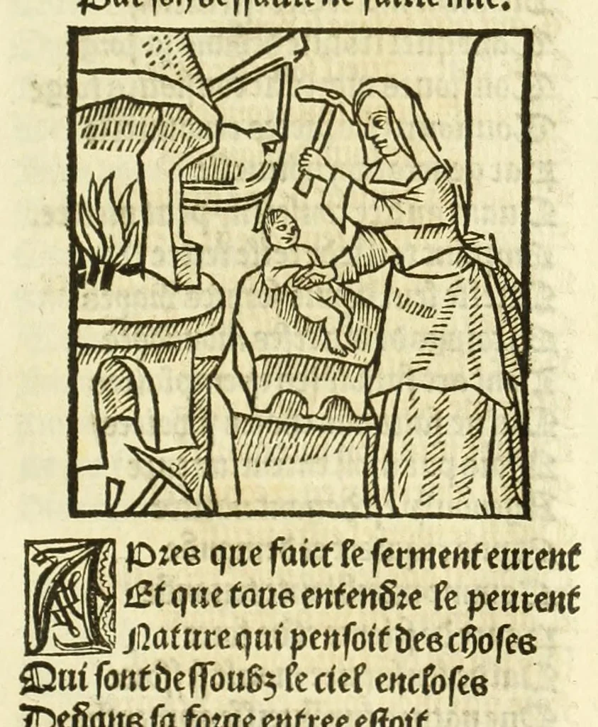 An illustration from Cy est le Romat de la roze, ou, Tout lart Damour est enclose : histoires et auctoritez et maintz beaulx propos vsitez qui a este nouuellement Corrige suffisantement et cotte bien a lauantaige com on voit en chascune page, 1526, leaf 225
