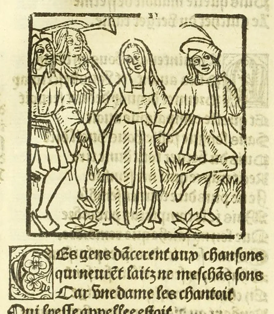 An illustration from Cy est le Romat de la roze, ou, Tout lart Damour est enclose : histoires et auctoritez et maintz beaulx propos vsitez qui a este nouuellement Corrige suffisantement et cotte bien a lauantaige com on voit en chascune page, 1526, leaf 30