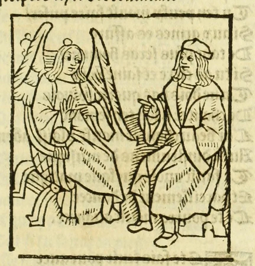 An illustration from Cy est le Romat de la roze, ou, Tout lart Damour est enclose : histoires et auctoritez et maintz beaulx propos vsitez qui a este nouuellement Corrige suffisantement et cotte bien a lauantaige com on voit en chascune page, 1526, leaf 47