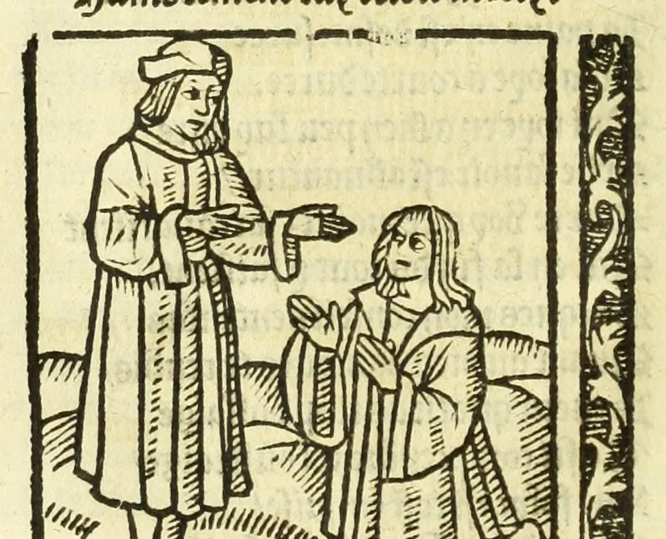 An illustration from Cy est le Romat de la roze, ou, Tout lart Damour est enclose : histoires et auctoritez et maintz beaulx propos vsitez qui a este nouuellement Corrige suffisantement et cotte bien a lauantaige com on voit en chascune page, 1526, leaf 60