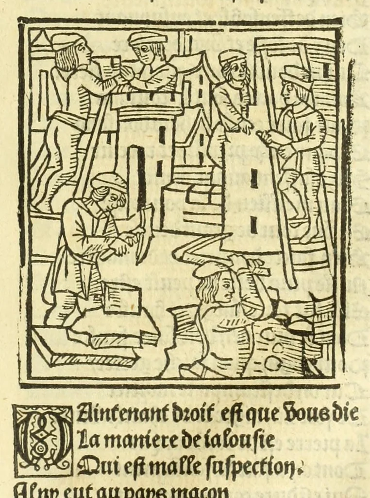 An illustration from Cy est le Romat de la roze, ou, Tout lart Damour est enclose : histoires et auctoritez et maintz beaulx propos vsitez qui a este nouuellement Corrige suffisantement et cotte bien a lauantaige com on voit en chascune page, 1526, leaf 69