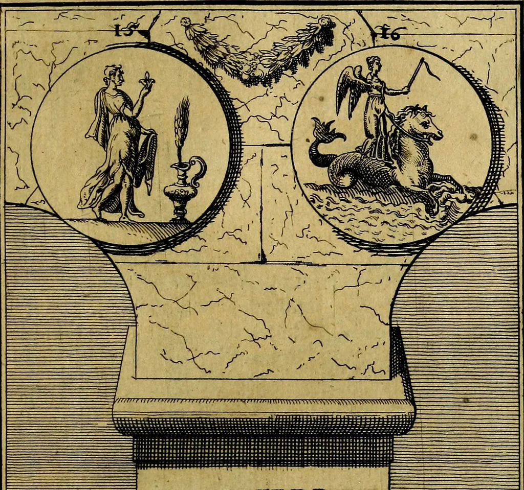 An illustration from Dactyliothecae, seu Annulorum sigillarium quorum priscos tam Graecos quam Romanos usus, ex ferro, aere, argento & auro promptuarii ... Collectis aliunde & ineditis & editis annulorum figuris auctior;, 1695, leaf 100