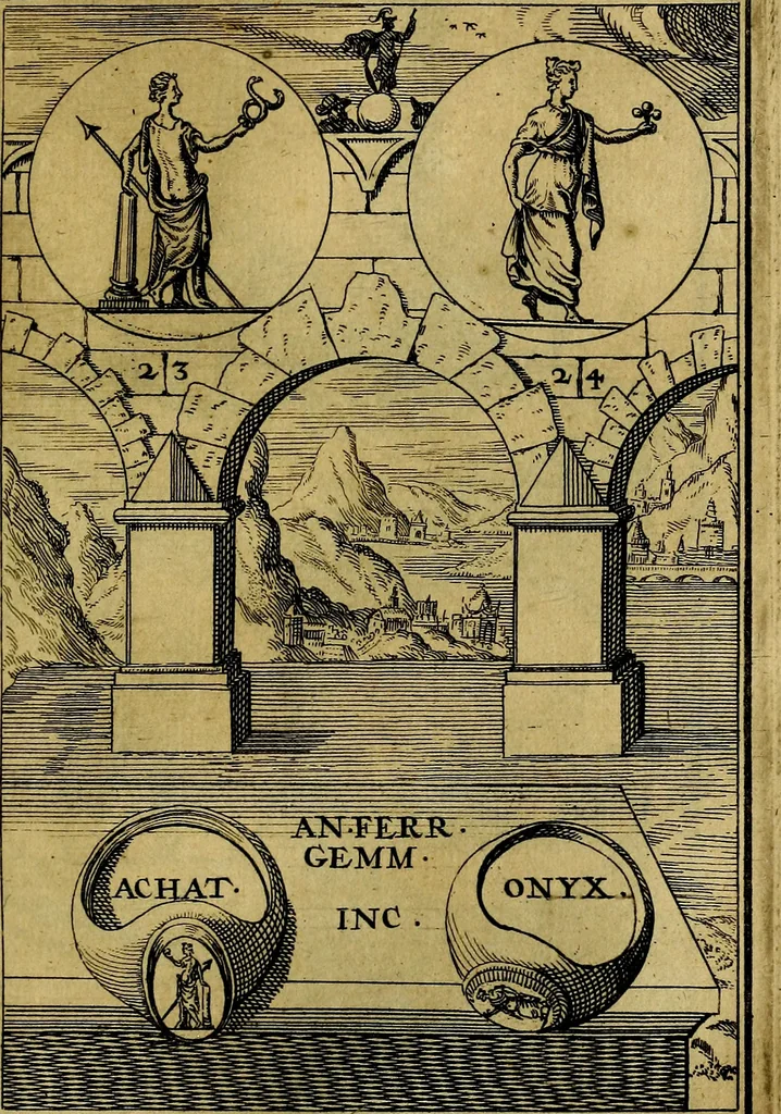 An illustration from Dactyliothecae, seu Annulorum sigillarium quorum priscos tam Graecos quam Romanos usus, ex ferro, aere, argento & auro promptuarii ... Collectis aliunde & ineditis & editis annulorum figuris auctior;, 1695, leaf 108