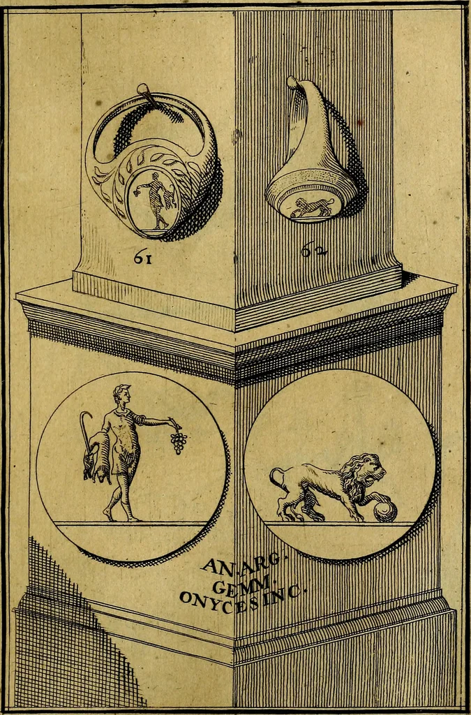 An illustration from Dactyliothecae, seu Annulorum sigillarium quorum priscos tam Graecos quam Romanos usus, ex ferro, aere, argento & auro promptuarii ... Collectis aliunde & ineditis & editis annulorum figuris auctior;, 1695, leaf 146