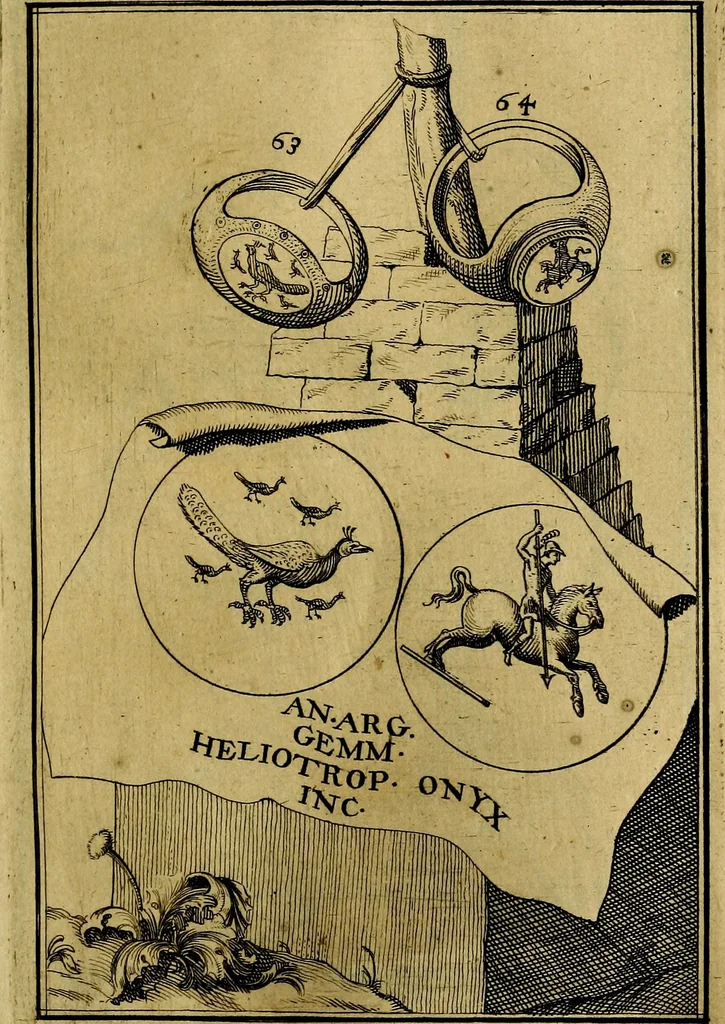 An illustration from Dactyliothecae, seu Annulorum sigillarium quorum priscos tam Graecos quam Romanos usus, ex ferro, aere, argento & auro promptuarii ... Collectis aliunde & ineditis & editis annulorum figuris auctior;, 1695, leaf 148