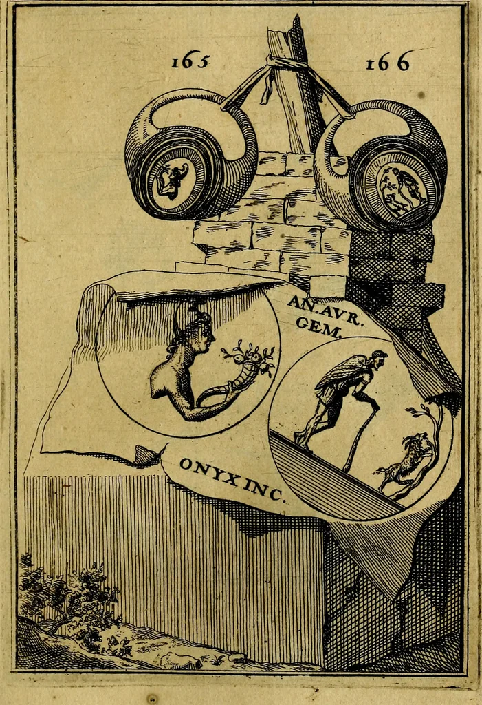 An illustration from Dactyliothecae, seu Annulorum sigillarium quorum priscos tam Graecos quam Romanos usus, ex ferro, aere, argento & auro promptuarii ... Collectis aliunde & ineditis & editis annulorum figuris auctior;, 1695, leaf 258