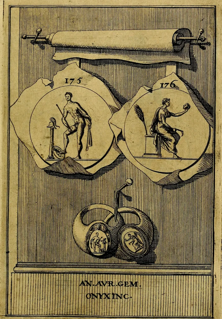 An illustration from Dactyliothecae, seu Annulorum sigillarium quorum priscos tam Graecos quam Romanos usus, ex ferro, aere, argento & auro promptuarii ... Collectis aliunde & ineditis & editis annulorum figuris auctior;, 1695, leaf 268