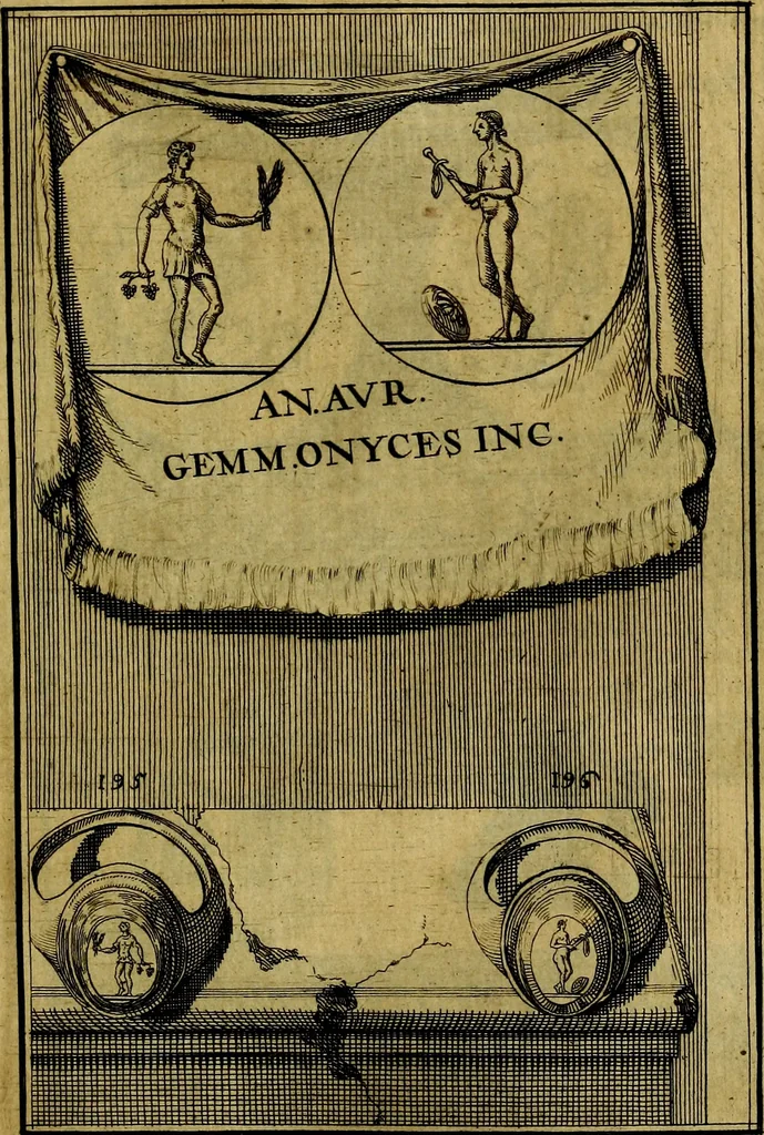 An illustration from Dactyliothecae, seu Annulorum sigillarium quorum priscos tam Graecos quam Romanos usus, ex ferro, aere, argento & auro promptuarii ... Collectis aliunde & ineditis & editis annulorum figuris auctior;, 1695, leaf 288