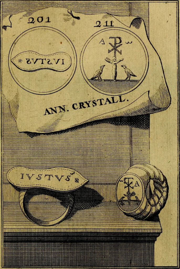An illustration from Dactyliothecae, seu Annulorum sigillarium quorum priscos tam Graecos quam Romanos usus, ex ferro, aere, argento & auro promptuarii ... Collectis aliunde & ineditis & editis annulorum figuris auctior;, 1695, leaf 300