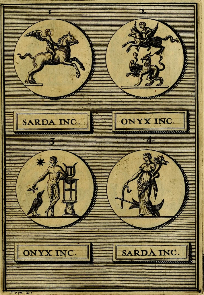 An illustration from Dactyliothecae, seu Annulorum sigillarium quorum priscos tam Graecos quam Romanos usus, ex ferro, aere, argento & auro promptuarii ... Collectis aliunde & ineditis & editis annulorum figuris auctior;, 1695, leaf 368