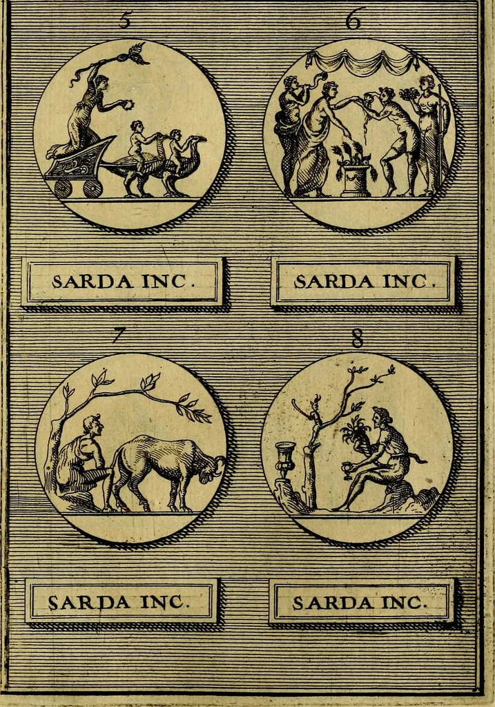 An illustration from Dactyliothecae, seu Annulorum sigillarium quorum priscos tam Graecos quam Romanos usus, ex ferro, aere, argento & auro promptuarii ... Collectis aliunde & ineditis & editis annulorum figuris auctior;, 1695, leaf 370