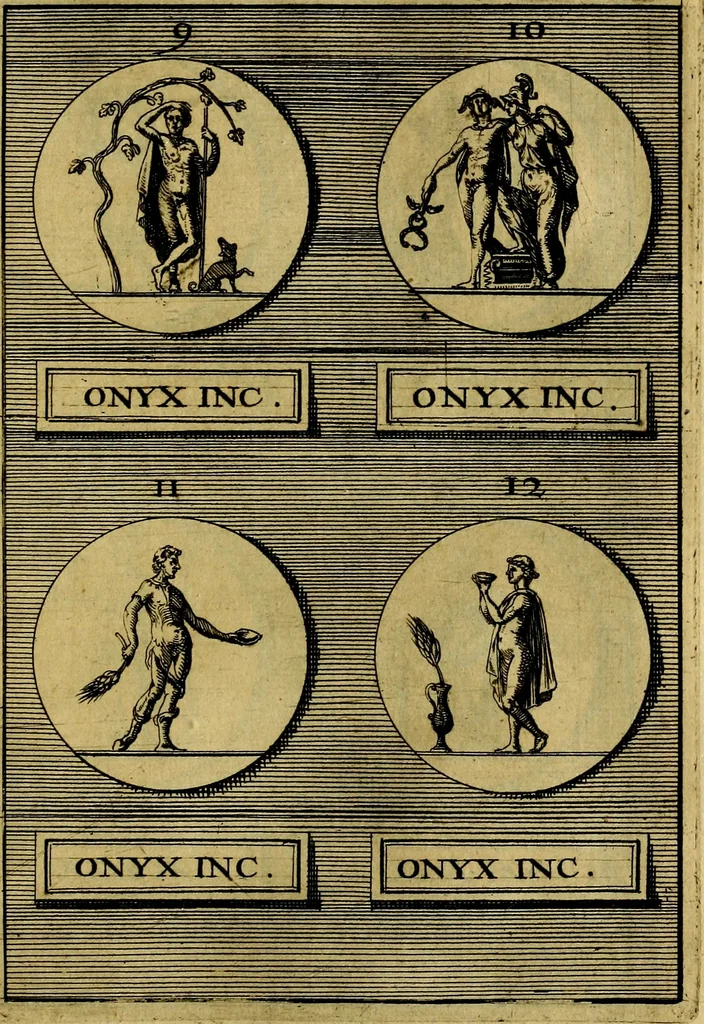 An illustration from Dactyliothecae, seu Annulorum sigillarium quorum priscos tam Graecos quam Romanos usus, ex ferro, aere, argento & auro promptuarii ... Collectis aliunde & ineditis & editis annulorum figuris auctior;, 1695, leaf 372