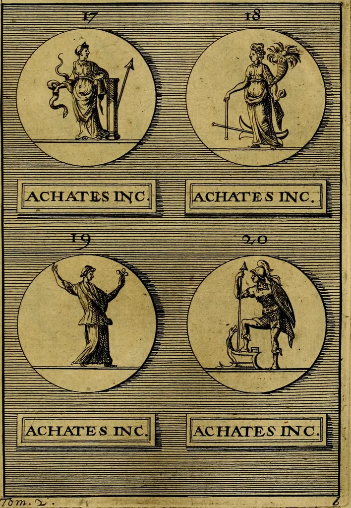 An illustration from Dactyliothecae, seu Annulorum sigillarium quorum priscos tam Graecos quam Romanos usus, ex ferro, aere, argento & auro promptuarii ... Collectis aliunde & ineditis & editis annulorum figuris auctior;, 1695, leaf 376