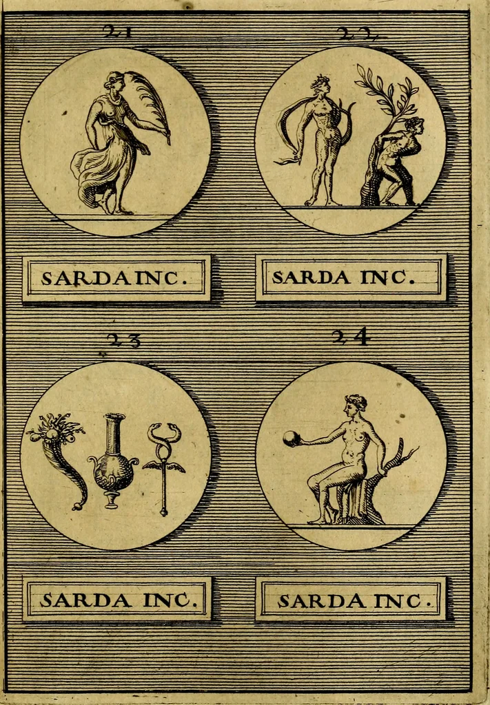 An illustration from Dactyliothecae, seu Annulorum sigillarium quorum priscos tam Graecos quam Romanos usus, ex ferro, aere, argento & auro promptuarii ... Collectis aliunde & ineditis & editis annulorum figuris auctior;, 1695, leaf 378