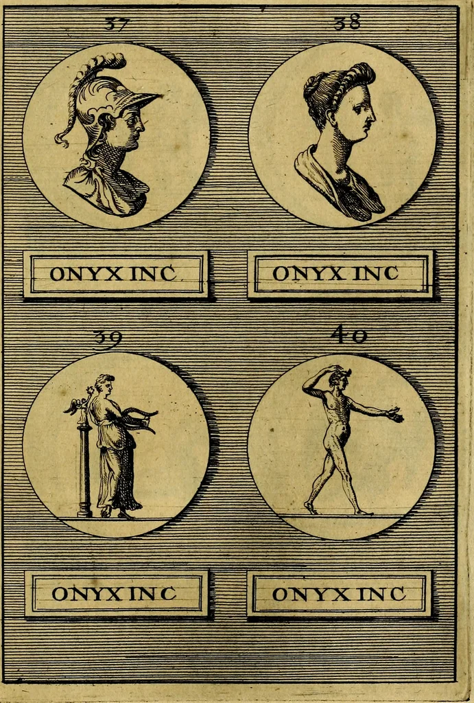 An illustration from Dactyliothecae, seu Annulorum sigillarium quorum priscos tam Graecos quam Romanos usus, ex ferro, aere, argento & auro promptuarii ... Collectis aliunde & ineditis & editis annulorum figuris auctior;, 1695, leaf 386