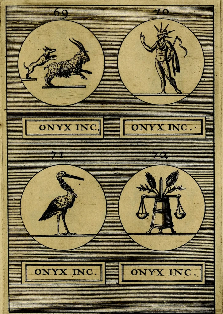 An illustration from Dactyliothecae, seu Annulorum sigillarium quorum priscos tam Graecos quam Romanos usus, ex ferro, aere, argento & auro promptuarii ... Collectis aliunde & ineditis & editis annulorum figuris auctior;, 1695, leaf 402