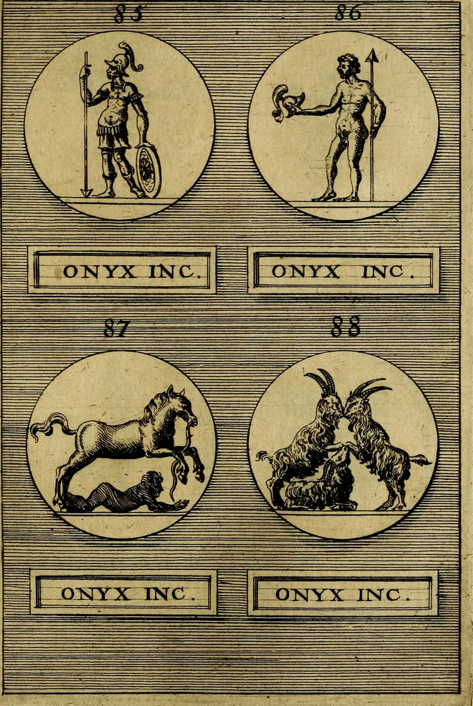 An illustration from Dactyliothecae, seu Annulorum sigillarium quorum priscos tam Graecos quam Romanos usus, ex ferro, aere, argento & auro promptuarii ... Collectis aliunde & ineditis & editis annulorum figuris auctior;, 1695, leaf 410