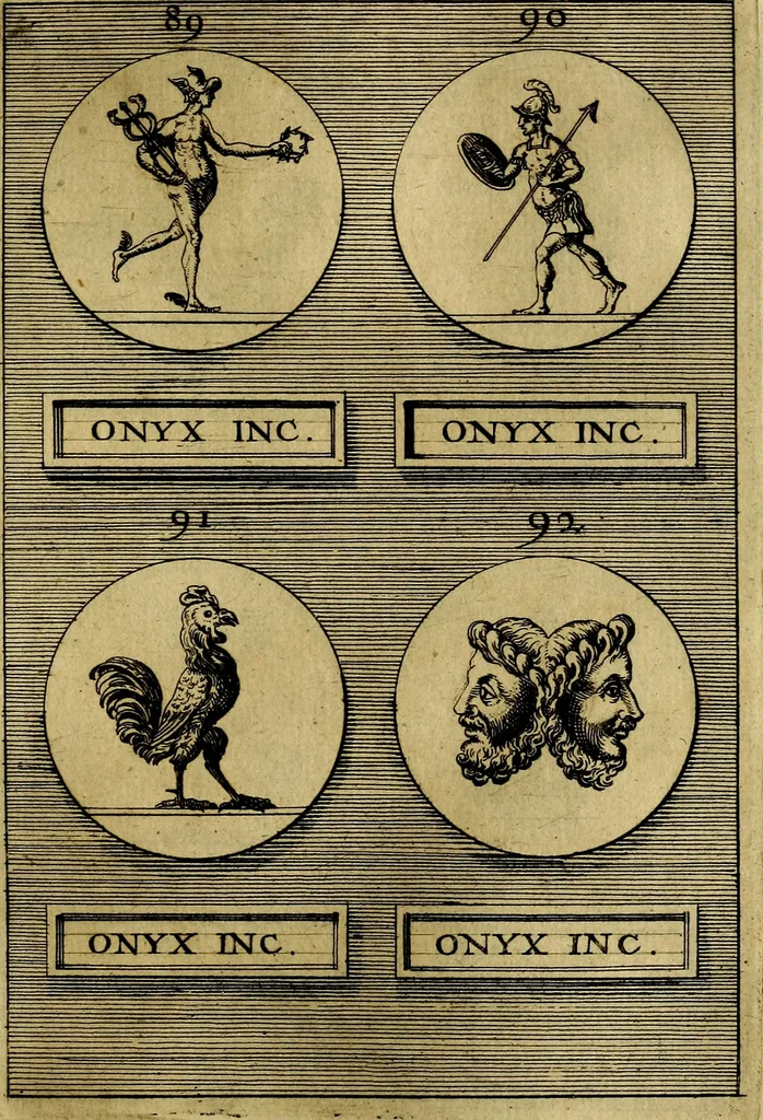 An illustration from Dactyliothecae, seu Annulorum sigillarium quorum priscos tam Graecos quam Romanos usus, ex ferro, aere, argento & auro promptuarii ... Collectis aliunde & ineditis & editis annulorum figuris auctior;, 1695, leaf 412