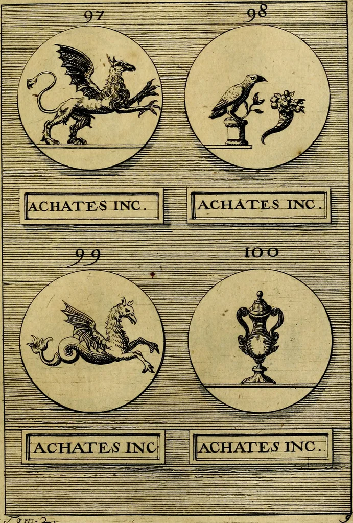 An illustration from Dactyliothecae, seu Annulorum sigillarium quorum priscos tam Graecos quam Romanos usus, ex ferro, aere, argento & auro promptuarii ... Collectis aliunde & ineditis & editis annulorum figuris auctior;, 1695, leaf 416