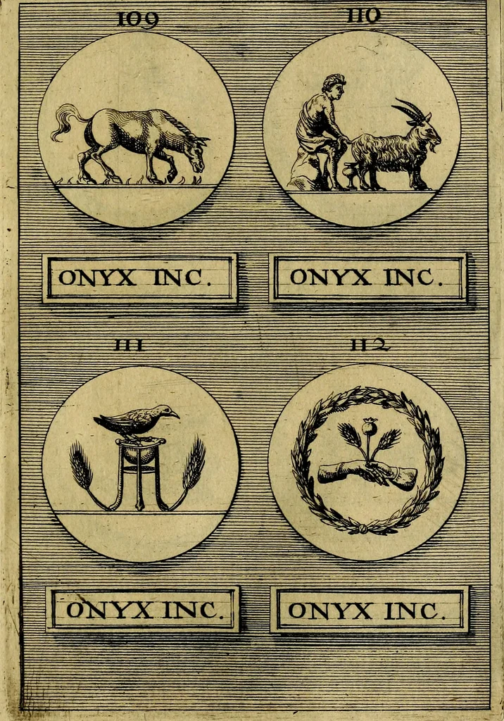 An illustration from Dactyliothecae, seu Annulorum sigillarium quorum priscos tam Graecos quam Romanos usus, ex ferro, aere, argento & auro promptuarii ... Collectis aliunde & ineditis & editis annulorum figuris auctior;, 1695, leaf 422