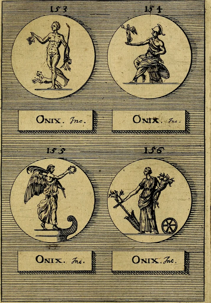An illustration from Dactyliothecae, seu Annulorum sigillarium quorum priscos tam Graecos quam Romanos usus, ex ferro, aere, argento & auro promptuarii ... Collectis aliunde & ineditis & editis annulorum figuris auctior;, 1695, leaf 444