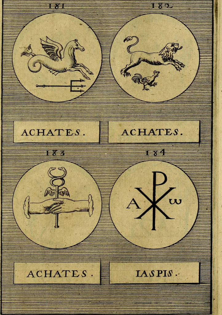 An illustration from Dactyliothecae, seu Annulorum sigillarium quorum priscos tam Graecos quam Romanos usus, ex ferro, aere, argento & auro promptuarii ... Collectis aliunde & ineditis & editis annulorum figuris auctior;, 1695, leaf 458