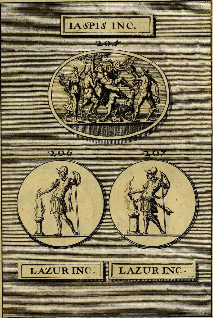 An illustration from Dactyliothecae, seu Annulorum sigillarium quorum priscos tam Graecos quam Romanos usus, ex ferro, aere, argento & auro promptuarii ... Collectis aliunde & ineditis & editis annulorum figuris auctior;, 1695, leaf 470