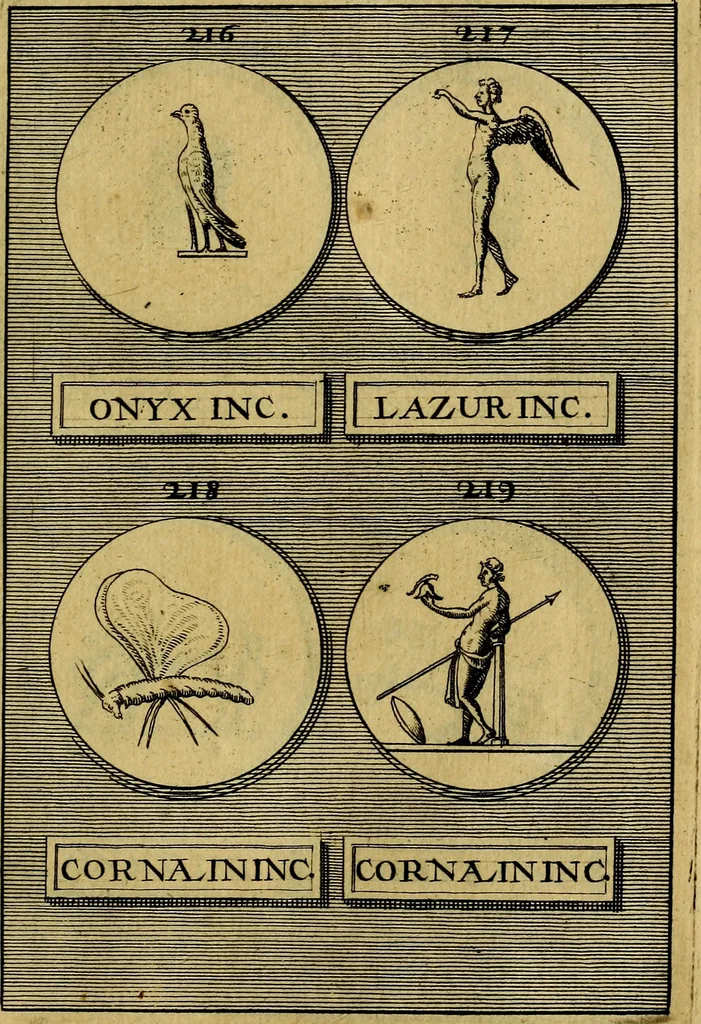 An illustration from Dactyliothecae, seu Annulorum sigillarium quorum priscos tam Graecos quam Romanos usus, ex ferro, aere, argento & auro promptuarii ... Collectis aliunde & ineditis & editis annulorum figuris auctior;, 1695, leaf 476