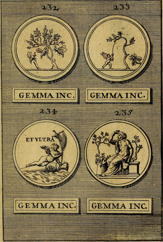 An illustration from Dactyliothecae, seu Annulorum sigillarium quorum priscos tam Graecos quam Romanos usus, ex ferro, aere, argento & auro promptuarii ... Collectis aliunde & ineditis & editis annulorum figuris auctior;, 1695, leaf 484