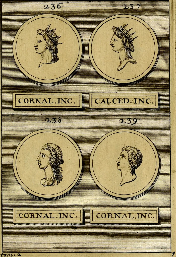 An illustration from Dactyliothecae, seu Annulorum sigillarium quorum priscos tam Graecos quam Romanos usus, ex ferro, aere, argento & auro promptuarii ... Collectis aliunde & ineditis & editis annulorum figuris auctior;, 1695, leaf 486