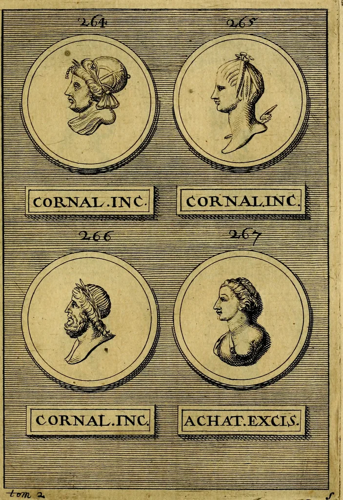 An illustration from Dactyliothecae, seu Annulorum sigillarium quorum priscos tam Graecos quam Romanos usus, ex ferro, aere, argento & auro promptuarii ... Collectis aliunde & ineditis & editis annulorum figuris auctior;, 1695, leaf 500