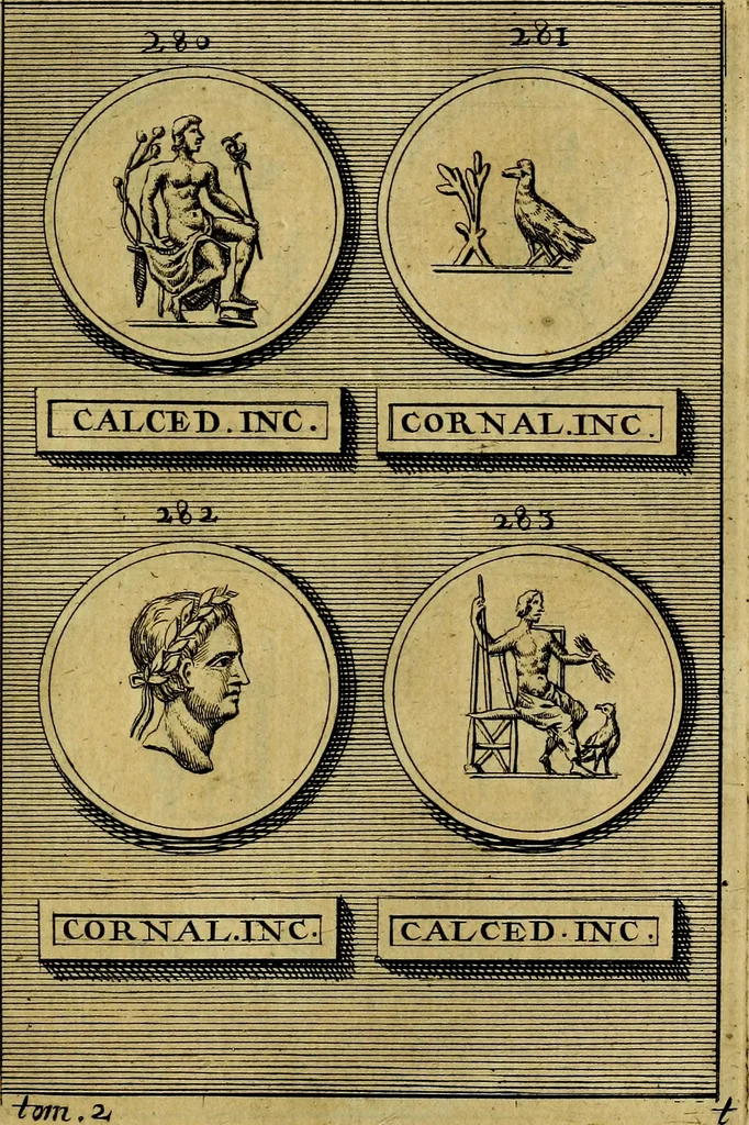 An illustration from Dactyliothecae, seu Annulorum sigillarium quorum priscos tam Graecos quam Romanos usus, ex ferro, aere, argento & auro promptuarii ... Collectis aliunde & ineditis & editis annulorum figuris auctior;, 1695, leaf 508