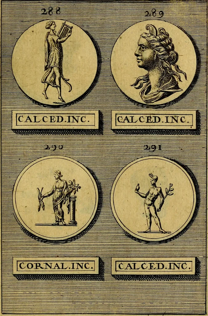 An illustration from Dactyliothecae, seu Annulorum sigillarium quorum priscos tam Graecos quam Romanos usus, ex ferro, aere, argento & auro promptuarii ... Collectis aliunde & ineditis & editis annulorum figuris auctior;, 1695, leaf 512