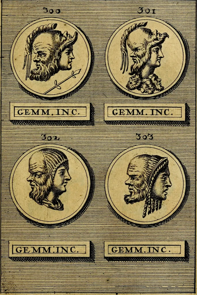 An illustration from Dactyliothecae, seu Annulorum sigillarium quorum priscos tam Graecos quam Romanos usus, ex ferro, aere, argento & auro promptuarii ... Collectis aliunde & ineditis & editis annulorum figuris auctior;, 1695, leaf 518