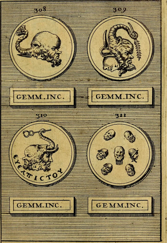 An illustration from Dactyliothecae, seu Annulorum sigillarium quorum priscos tam Graecos quam Romanos usus, ex ferro, aere, argento & auro promptuarii ... Collectis aliunde & ineditis & editis annulorum figuris auctior;, 1695, leaf 522